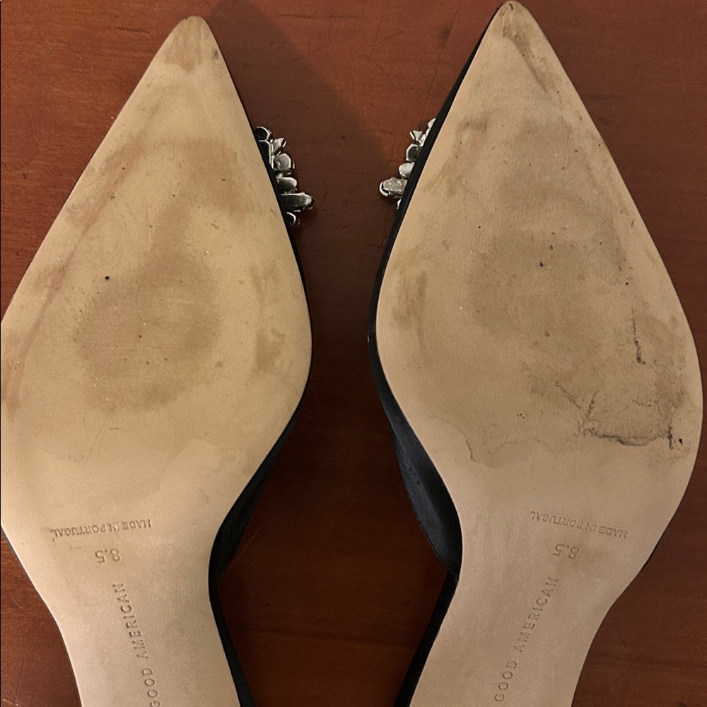 Good American Black Pointed Satin Mules with Crystal Buckle - Picture 7 of 10